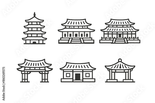 Set of Korean Traditional Buildings Icons