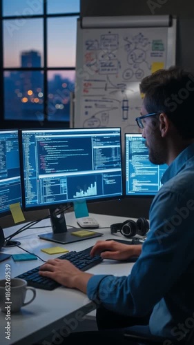 Software developer coding on computer in the corporate office