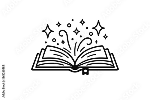 Open Magic Book with Stars and Swirls