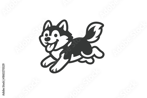 Cartoon Husky Dog Running