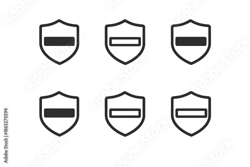Six shield icons with horizontal bar