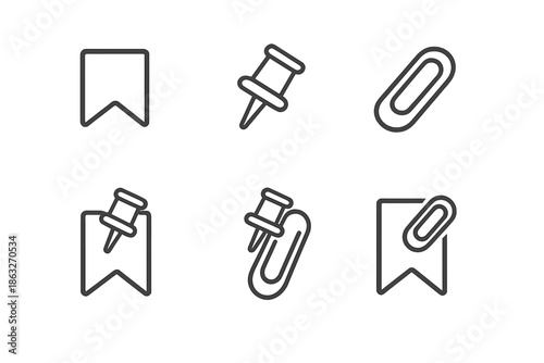 Set of icons: bookmark, paperclip, and pushpin