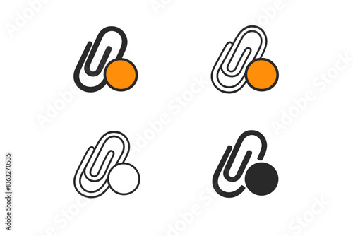 Four Paperclip Icons with Colored Circles on Brown Background