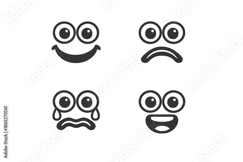 Four different cartoon faces expressing emotions on a gray background