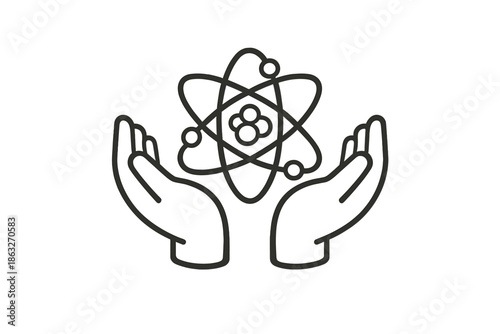 Hands holding atom icon