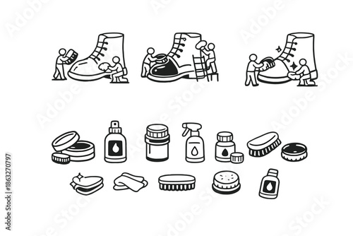 Shoe care icons and illustrations