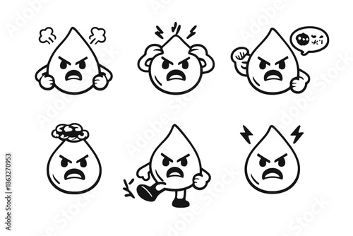 Collection of Angry Water Drop Emoticons