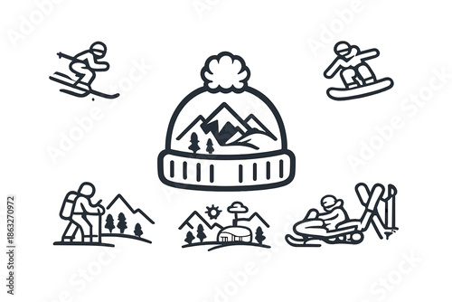 Winter Sports and Mountain Activities Icon Set