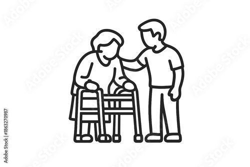 Person Helping Elderly Person with Walker