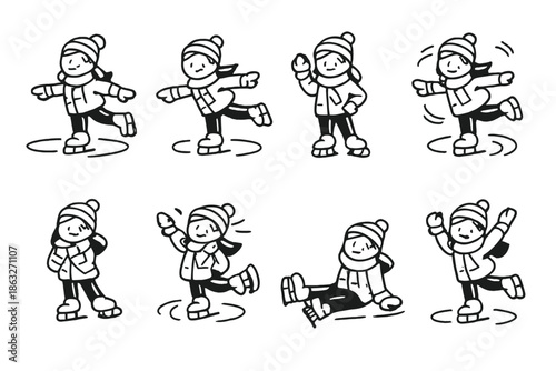 Cute cartoon skater girl poses