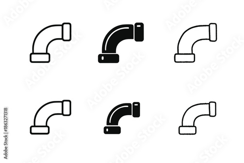 Set of pipe elbow icons with drop shadows