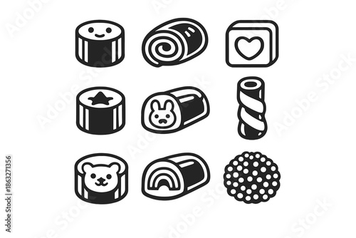 Cute black and white candy icons