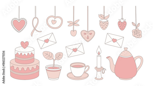 Valentine's Day Icon: This illustration is perfect for conveying themes of love, romance, and the special day. Various hand-drawn icons like a heart, and a cupcake are used to invoke the feeling.