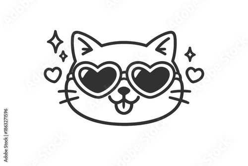 Cute Cat Face Wearing Heart Sunglasses