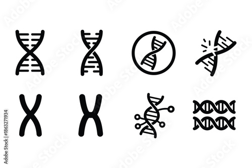 Genetics Biology Icons with DNA Helix and Chromosomes
