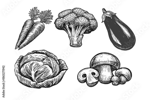 Hand-drawn vegetables on a chalkboard background