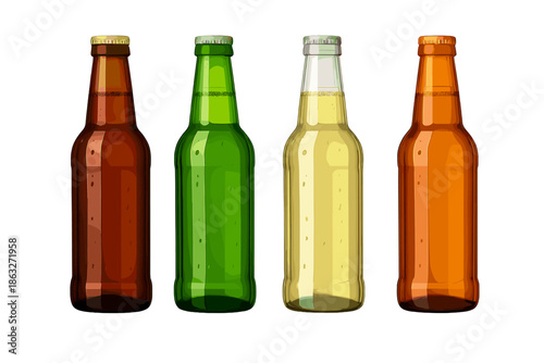 Four Bottles of Beer or Soda on a Gradient Background