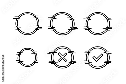 Three pairs of circular icons with checkmark and cross symbols
