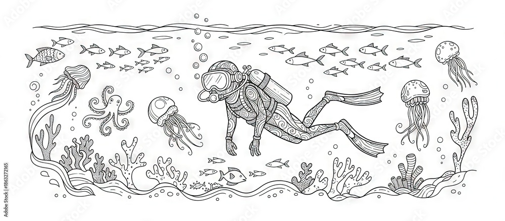 Obraz premium underwater diver in the ocean exploring and swimming