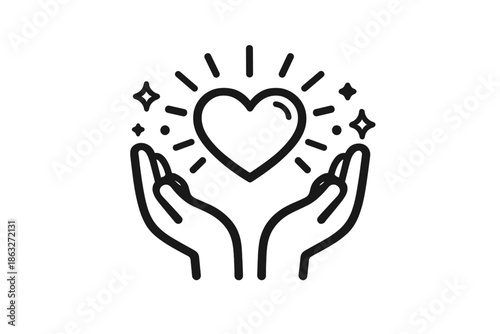 Hands holding a shining heart with sparkles