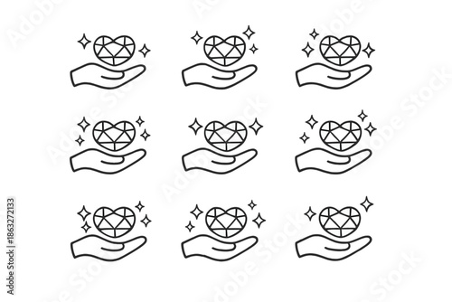 Hand holding a sparkling heart-shaped diamond