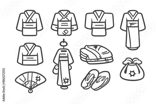 Japanese Traditional Clothing and Accessories Icons