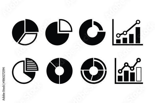 Business Data Analysis Icons with Pie Charts and Graphs