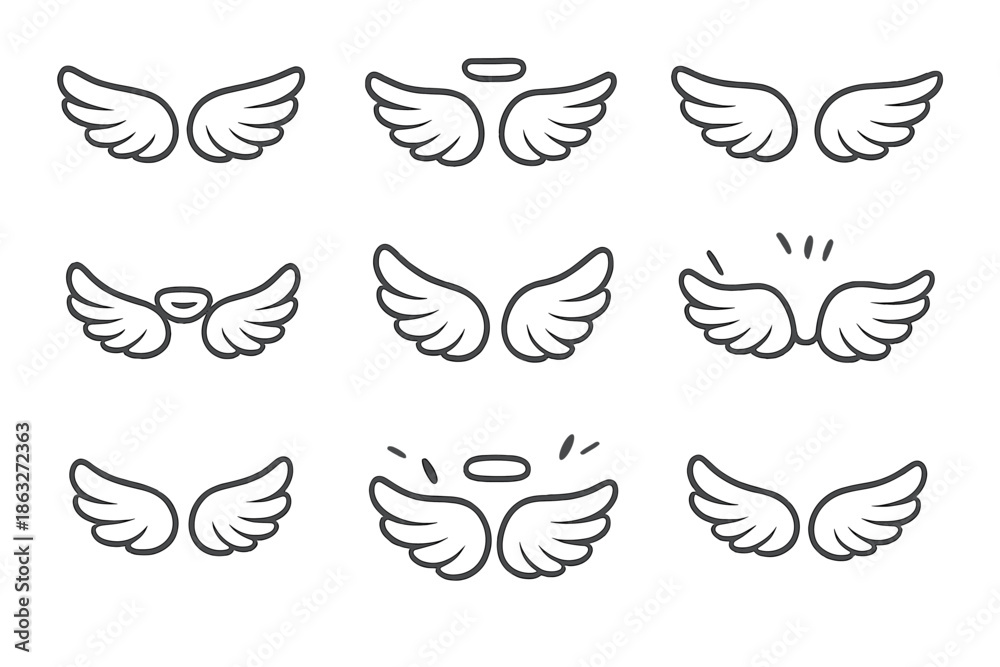 Fototapeta premium Set of White Angel Wings Icons