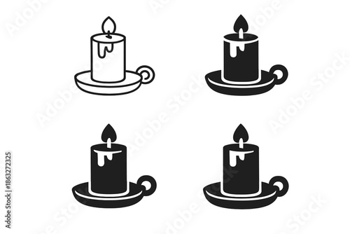 Four simple candle icons with shadows on a gray background