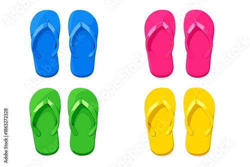 Four Pairs of Brightly Colored Flip-Flops
