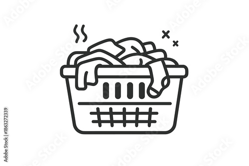 Laundry basket icon with steam and sparkles