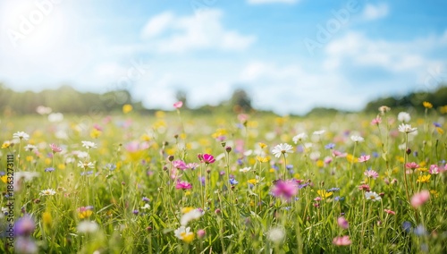 Vibrant Flowers Blooming Under a Clear Sky During the Warm Hours of Midday in...