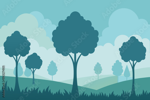 Whispering Meadow with Silhouettes of Soft Trees