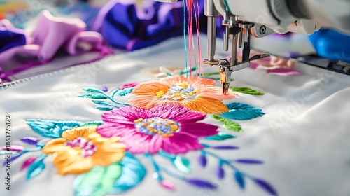 Automatic embroidery machine floral high resolution picture