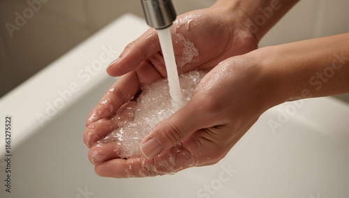 Hands Washing With Soap Under Running Water in a Sink During Daytime