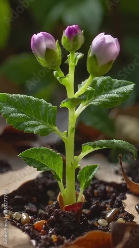 The seed sprouts and grows into a vibrant plant.