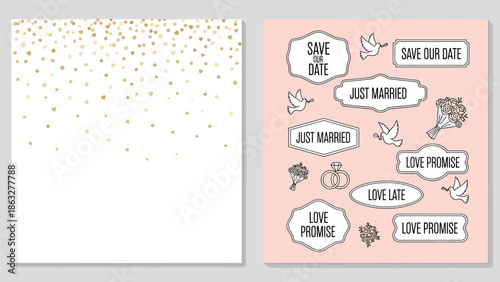 Wedding stationery set with save the date and just married stickers