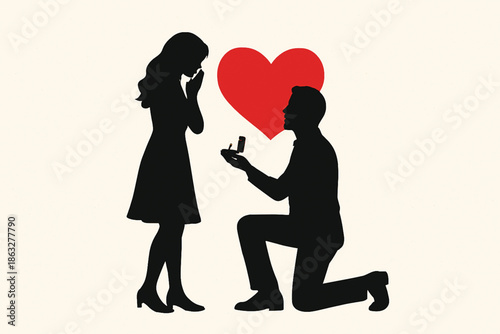 Man proposing to woman silhouette, Valentine moment