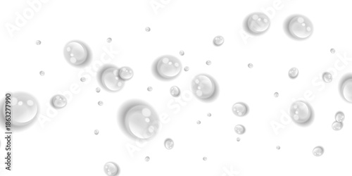 Transparent Water Drops on Isolated Transparent Background with Realistic Liquid Water Droplets Top View Condensation Effect Fresh Cool Wet Spray Bubble Splash Surface Pattern