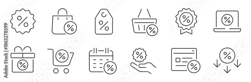 Discount promotion simple line icons set. Special offer, price editable stroke icon. vector
