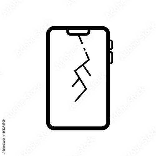 Broken smartphone screen, simple line vector icon