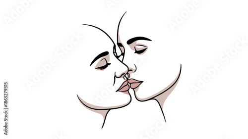 An intimate illustration of two figures sharing a tender kiss.