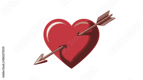 A romantic red heart pierced by an arrow, symbolizing love and affection.
