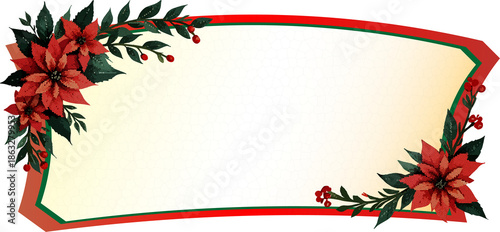 Frame with poinsettias and berries