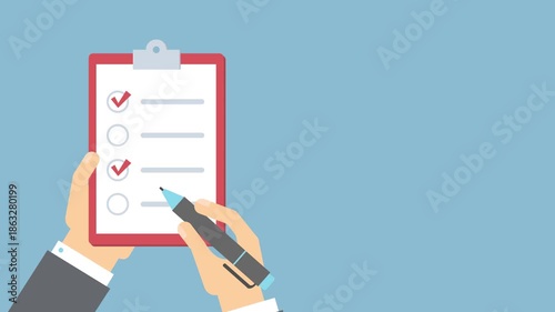 Hand checking off a list on a clipboard checklist to-do