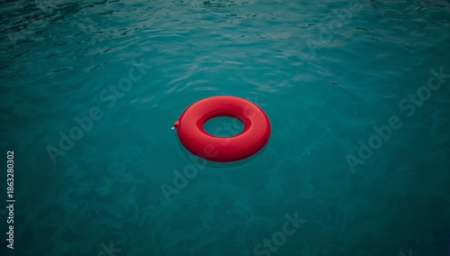 Lifebuoy Floats on Clear Water Surface at a Swimming Pool During Sunny Day