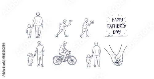 Happy Father's Day Celebration Doodle Line Art Set Family Bonding Activities Sketches Vector
