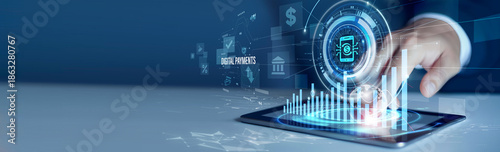 Картината върху платно Businessmen use the tab analyzing digital payments and transaction data