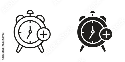 Alarm plus icons Black symbol on transparent background. EPS10