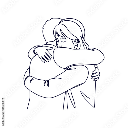 Continuous Line Art Drawing of Couple Hugging Affectionately Minimalist Vector Illustration of Love